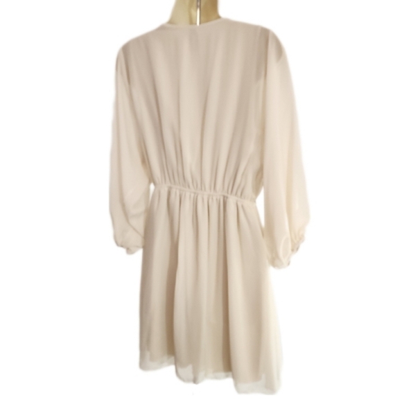 Ing Dress Sheer Overlay And Faux Pearl Strands Collar Long Sleeve Cream Size L - Picture 12 of 15